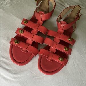 COACH Oleta Gladiator Turnlock ankle Sandals Flats Coral Leather sz 8B